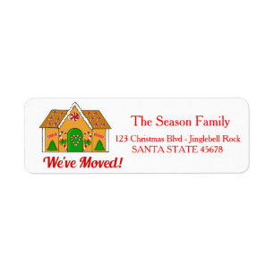 We've Moved Gingerbread house Christmas label Return Address Label