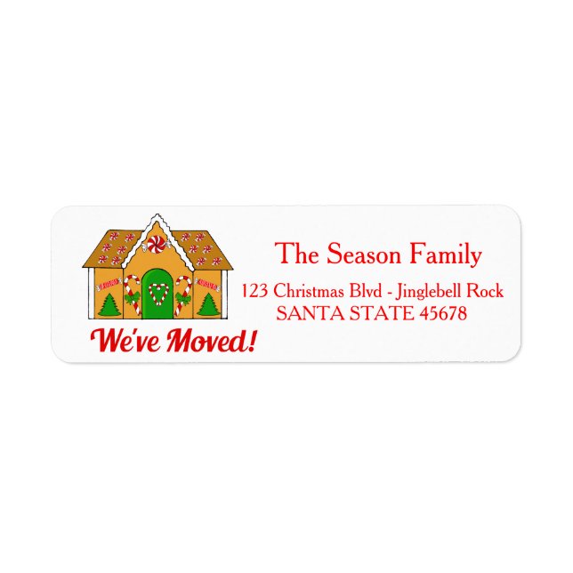 We've Moved Gingerbread house  Christmas label Return Address Label (Front)