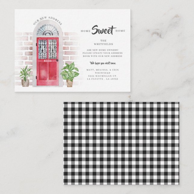 Weve Moved Gingham Red Door Moving Announcement (Front/Back)