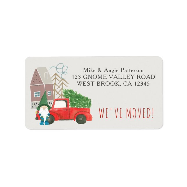 We've Moved Gnome and Christmas Truck New Address Label (Front)
