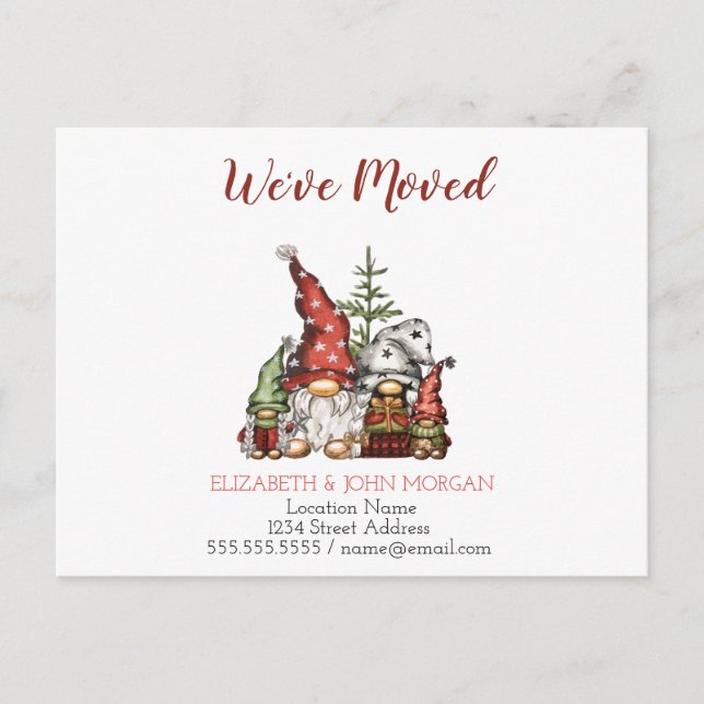 We've Moved, Gnomes Family Announcement Postcard (Front)