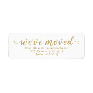 We've Moved gold white custom script moving Return Address Label