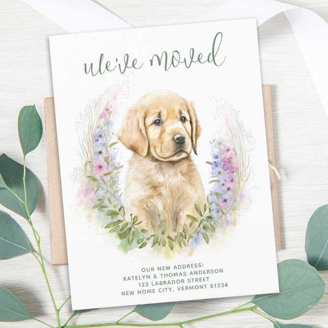 We've Moved Golden Retriever Puppy Dog Moving Announcement Postcard (Creator Uploaded)