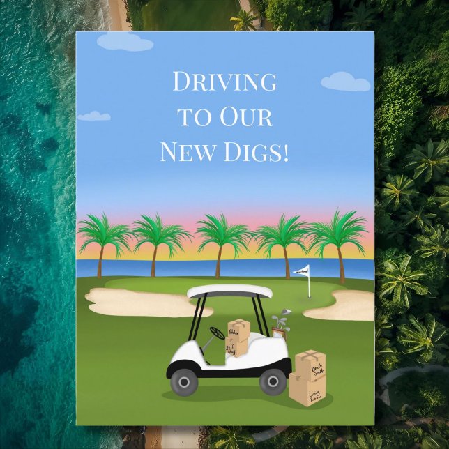 We've Moved Golf Cart By the Ocean New Address Announcement Postcard (Creator Uploaded)