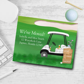 We've Moved Golf Cart With Moving Boxes  Announcement Postcard