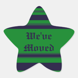 We've Moved green blue stripes Star Sticker