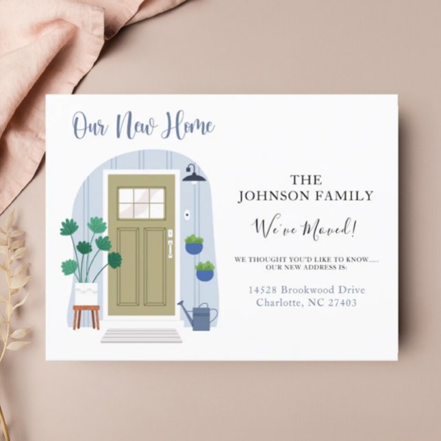 We've Moved Green Watercolor Door Announcement Postcard (Creator Uploaded)