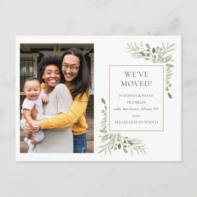 We've Moved Greenery Change of Address Photo Announcement Postcard (Front)