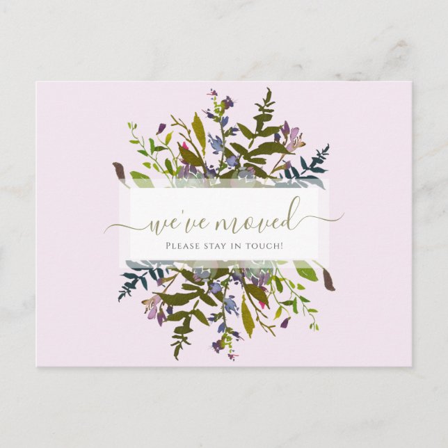 We've Moved Greenery Floral Script Announcement   Postcard (Front)