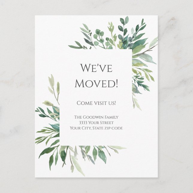 We've Moved Greenery Moving Announcement Postcard (Front)