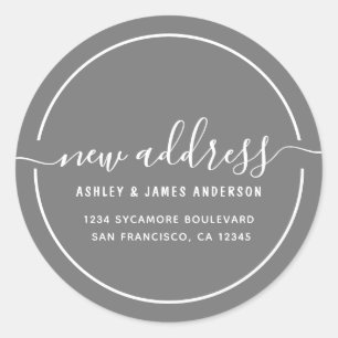 We've Moved Grey New Address Classic Round Sticker
