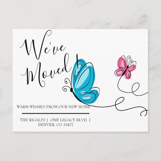 We've Moved hand drawn butterfly Postcard (Front)