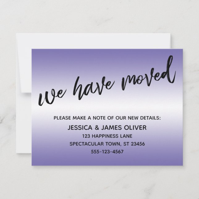 We've Moved Handwriting Periwinkle Ombre Card (Front)