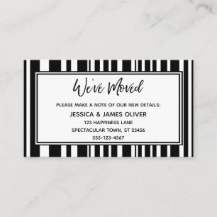 "We've Moved" Handwriting w/ Black & White Stripes Business Card