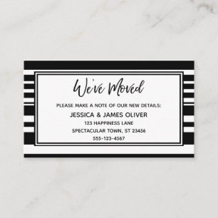 "We've Moved" Handwriting w/ Horizontal Stripes Business Card