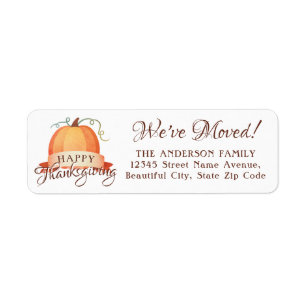 We've Moved Happy Thanksgiving Pumpkin New Home Return Address Label