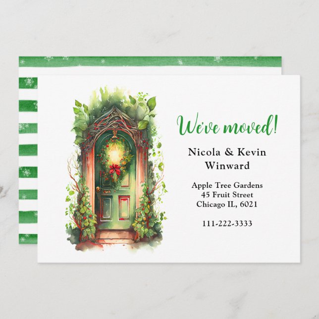 We've Moved Holiday Christmas Wreath Door Announcement (Front/Back)