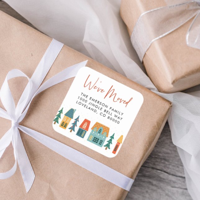 We've Moved Holiday Sticker (We've Moved Holiday Retro Houses Envelope Seal)