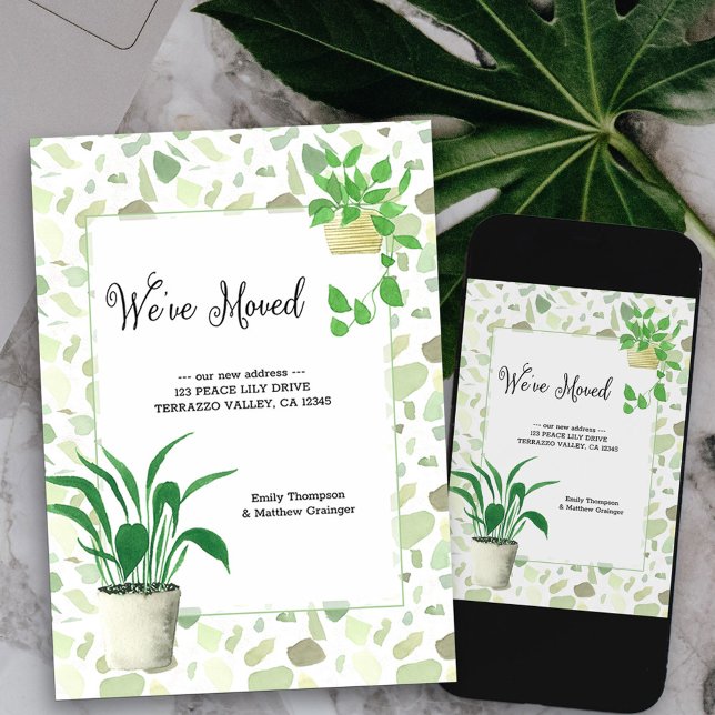 We've Moved Houseplants and Terrazzo Moving Announcement (terrazzo house plants new address card available printed or as printable digital download)