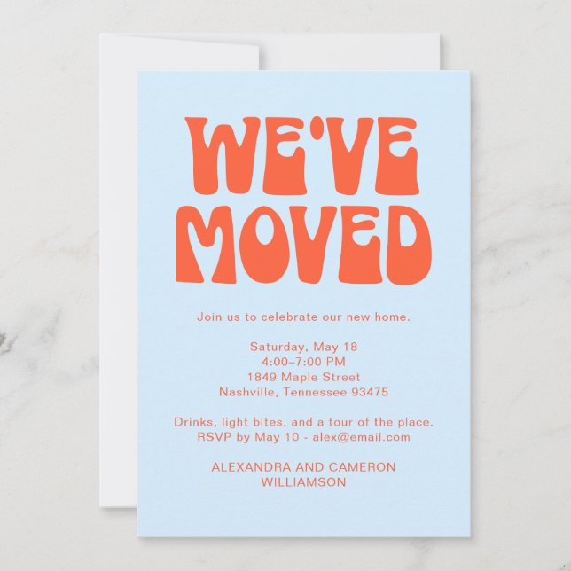 We've Moved Housewarming Orange Blue Retro Invitation (Front)