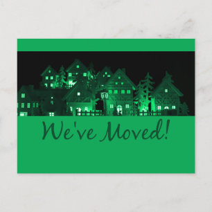 We've Moved Illuminated Christmas Houses Postcard