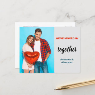 We've moved in together couple photo personalised  announcement postcard