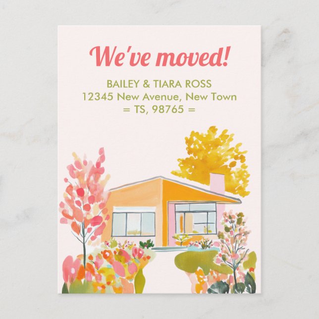 We've Moved Mid-Century Modern Fall Colors Announcement Postcard (Front)