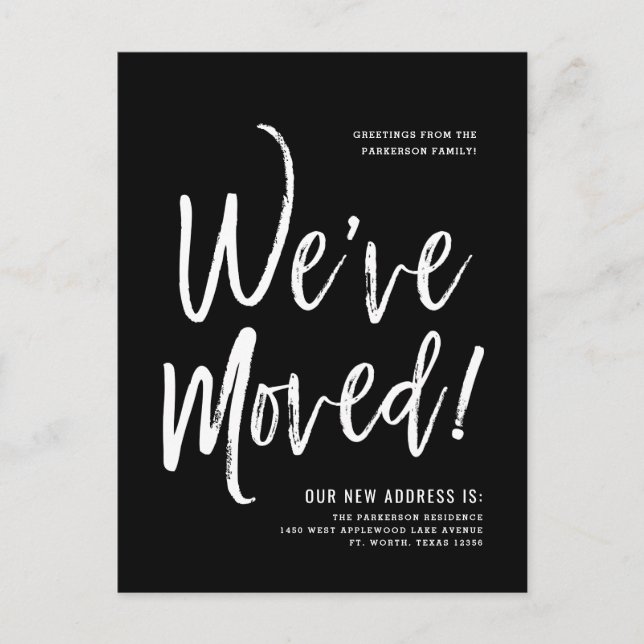 We've Moved | Minimal Black New Address Postcard (Front)