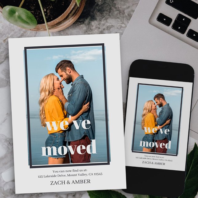 We've Moved Minimalist Offset Framed Photo Moving Announcement (Vertical photo new address moving announcement card available printed or printable digital download)