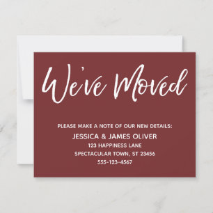 "We've Moved" Modern Handwriting Burgundy Card