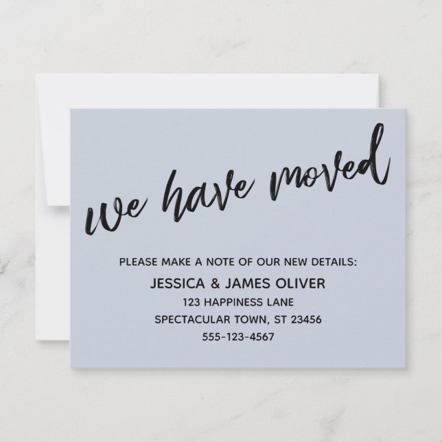 "We've Moved" Modern Handwriting Dusty Blue Card (Front)