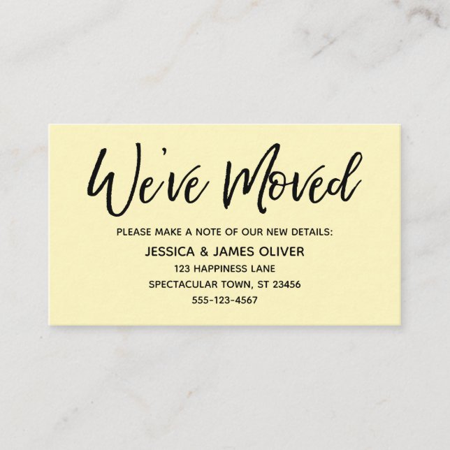 We've Moved Modern Handwriting Light Yellow Card (Front)