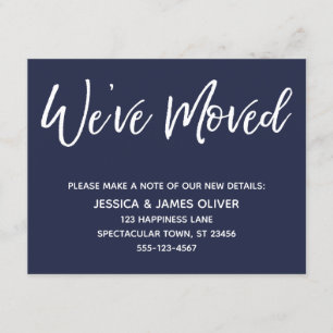"We've Moved" Modern Handwriting Navy Blue Card