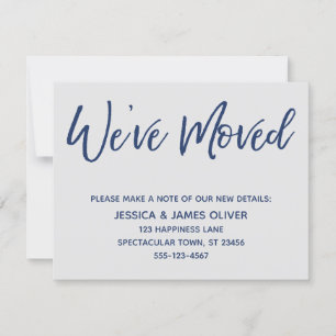 We've Moved Modern Handwriting Navy on Grey Card