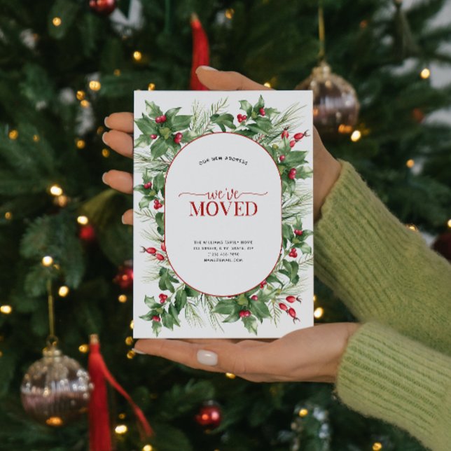 We've Moved Modern Holly Berry Announcement Postcard (Celebrate the new beginning with this festive 'We've Moved" postcard!
)