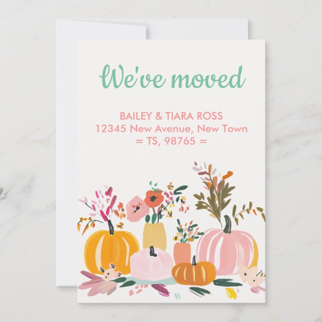 We've Moved Modern Pumpkin Fall Colors Flat Card (Front)