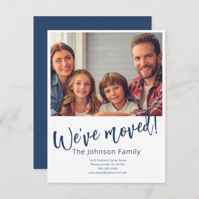 We've Moved Modern Stylish Family Photo Budget   Announcement (Front/Back)