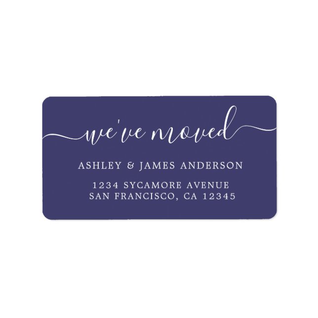 We've Moved Navy Blue New Address label (Front)