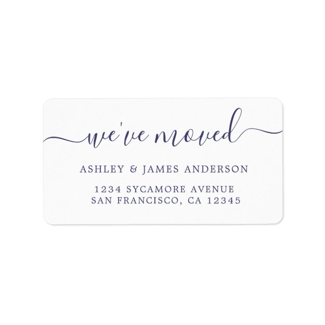 We've Moved Navy Blue White New Address label (Front)