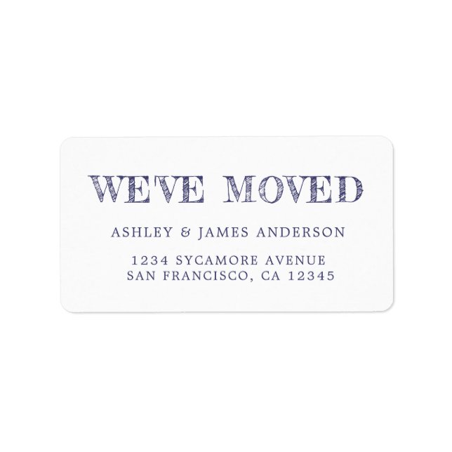 We've Moved Navy Blue White New Address label (Front)