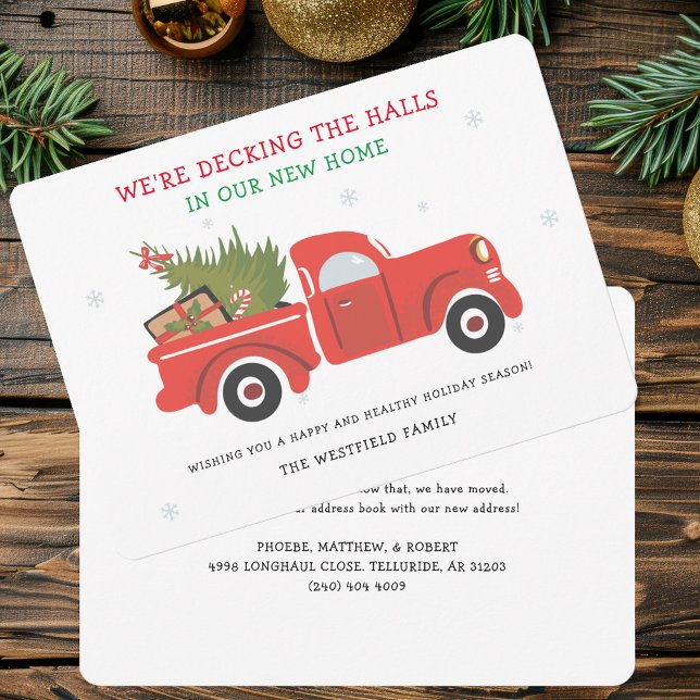 We've Moved New Address Christmas Moving Holiday Card (Classic Red Truck Christmas Holiday Moving Announcement)
