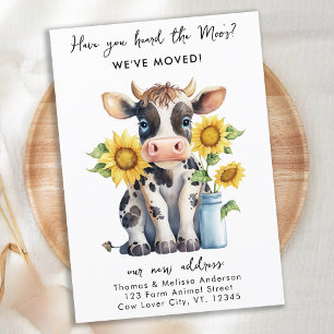 We've Moved New Address Cute Cow Sunflowers Moving Announcement Postcard