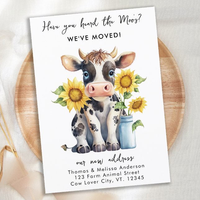 We've Moved New Address Cute Cow Sunflowers Moving Announcement Postcard (Creator Uploaded)