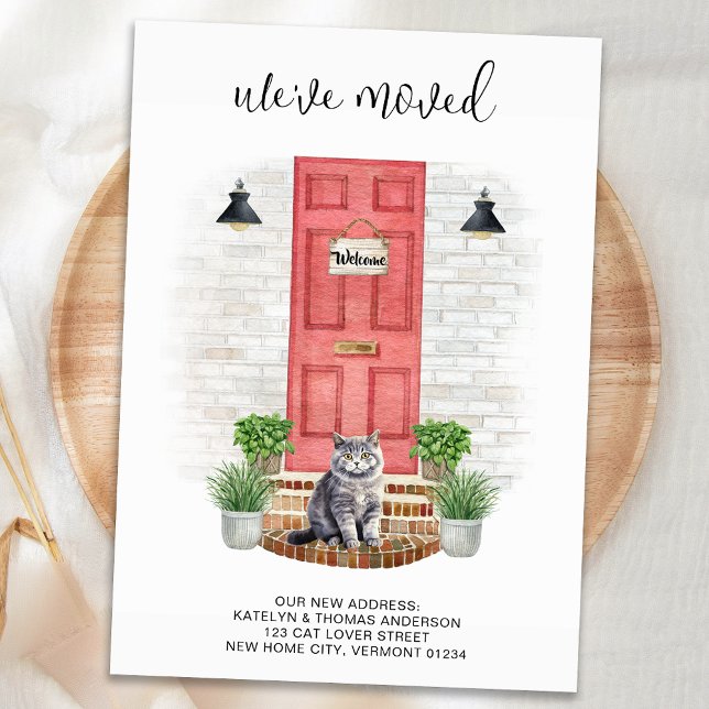 We've Moved New Address Front Red Door Cat Moving Announcement Postcard (Creator Uploaded)