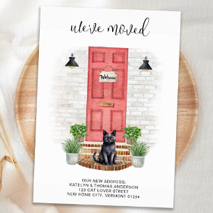We've Moved New Address Front Red Door Cat Moving Announcement Postcard