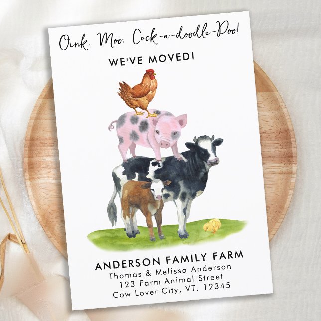 We've Moved New Address Modern Farm Animals Moving Announcement Postcard (Creator Uploaded)