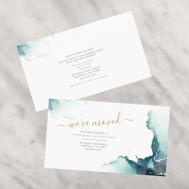We've Moved New Address Moving Announcement (Emerald Marble Pattern Moving Announcement Business card)