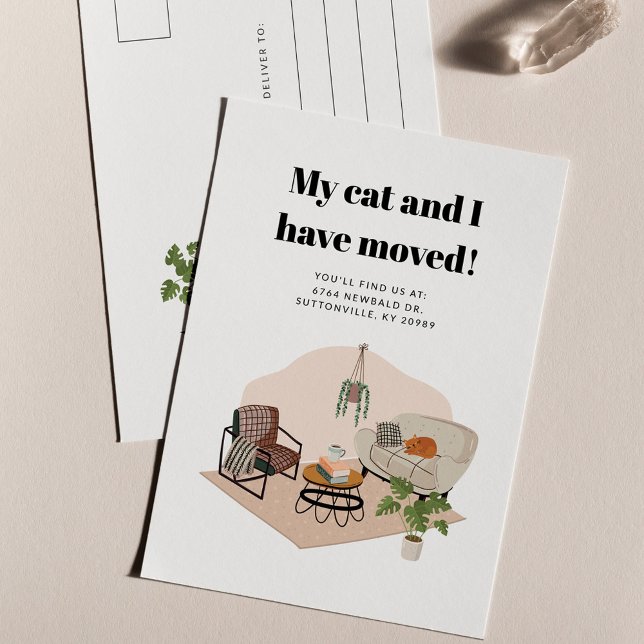 We've Moved New Address Moving Announcement  Postcard (Boho Moving Announcement Postcard Cat and I Moved)
