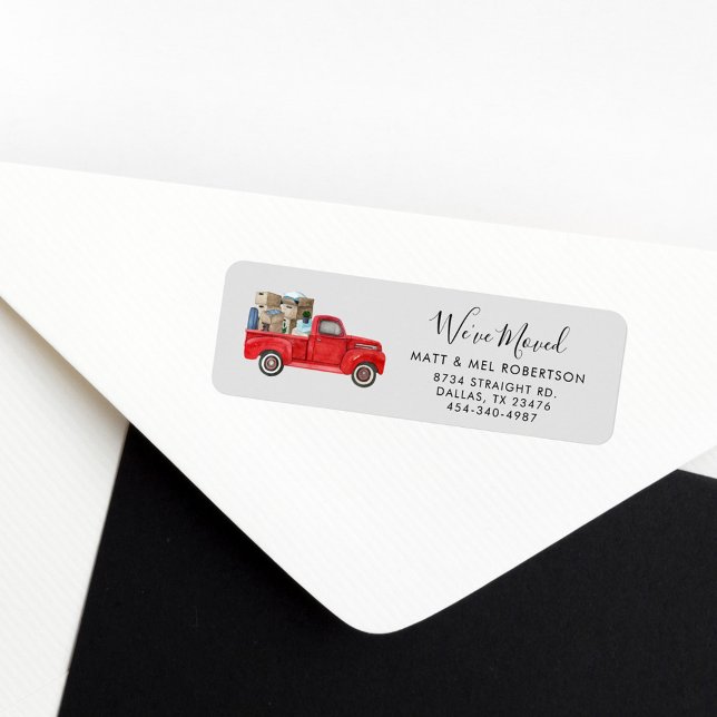 We've Moved New Address Moving Return Address Label (We Have Moved Watercolor Red Truck Return Address Label)