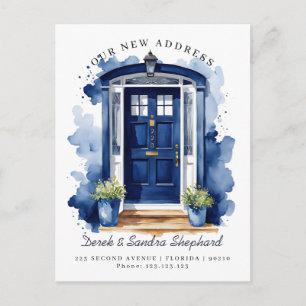 We've Moved New Address navy Watercolor Door Announcement Postcard